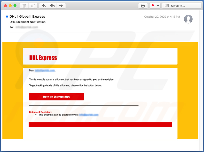 Spam-E-Mail mit dem Thema DHL Express für Phishingzwecke verwendet (2020-10-26)