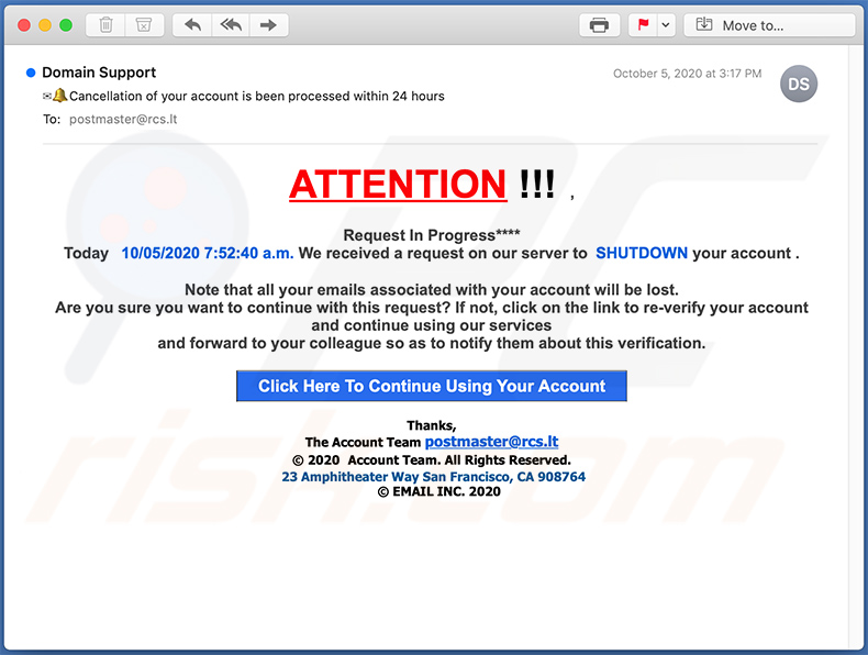 Spam-E-Mail für Phishing Zwecke (2020-10-08 - Beispiel 2)