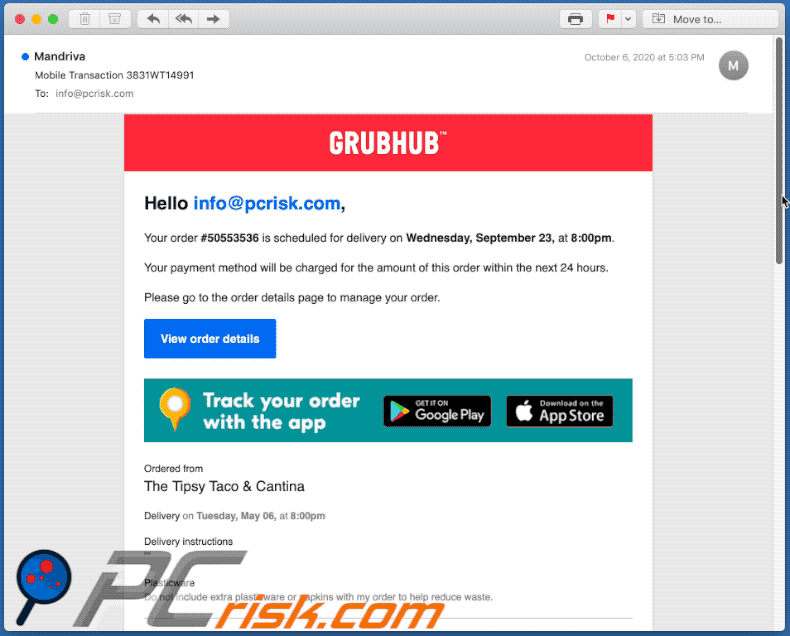 Spam-E-Mail für Phishing Zwecke (2020-10-08 - Beispiel 3)