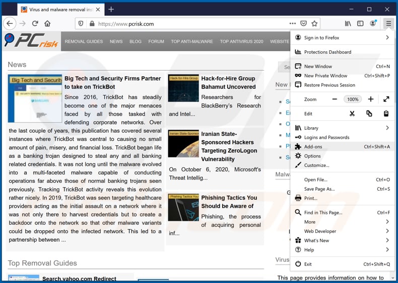 Schritt zum Entfernen bösartiger Erweiterungen aus Mozilla Firefox 1