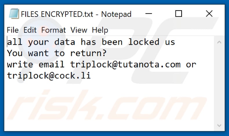 LCK ransomware text file (FILES ENCRYPTED.txt)