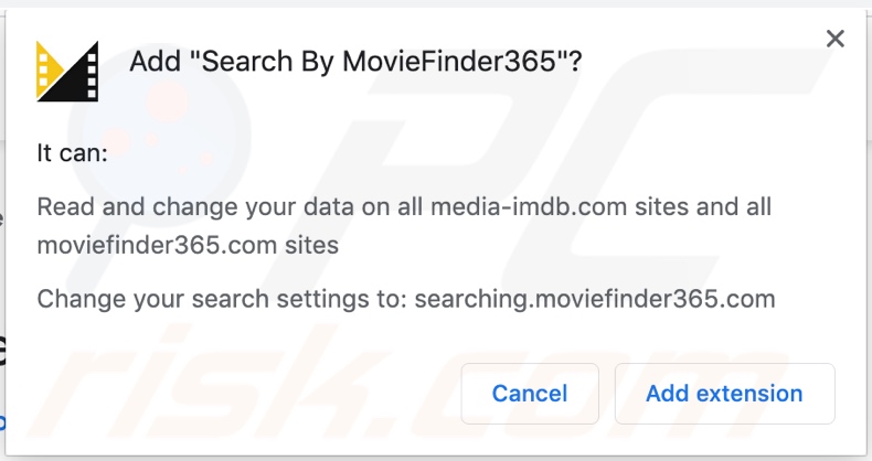 Der MovieFinder365 Browerentführer bittet um Berechtigungen (Chrome)