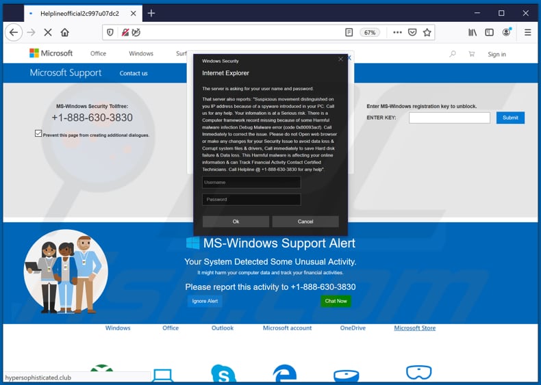 MS-Windows Support Alert scam