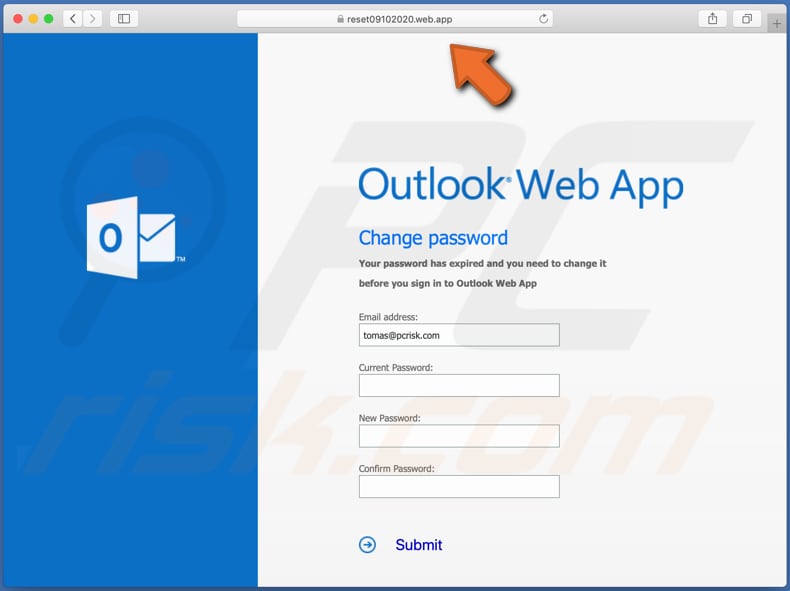 Benachrichtigung über Ablauf des Passworts E-Mail-Betrug gefälschte Microsoft Webseite