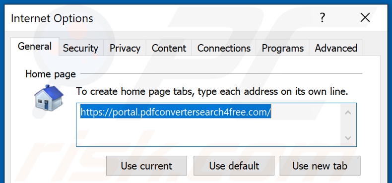 Removing pdfconvertersearch4free.com from Internet Explorer homepage