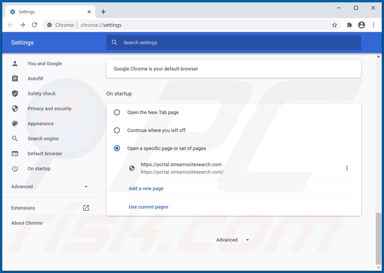 streamssitesearch.com von der Google Chrome Startseite entfernen