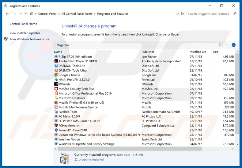 tailsearch.com browser hijacker uninstall via Control Panel