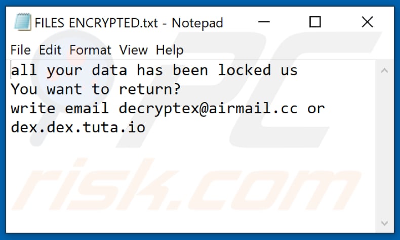 Dex ransomware text file ()