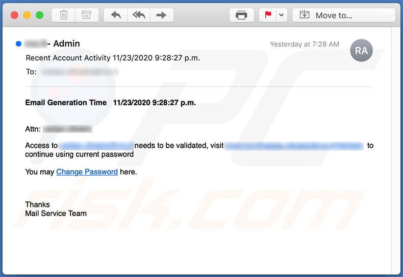 Spam-E-Mail fördert eine falsche Outlook Anmeldeseite (2020-11-25)