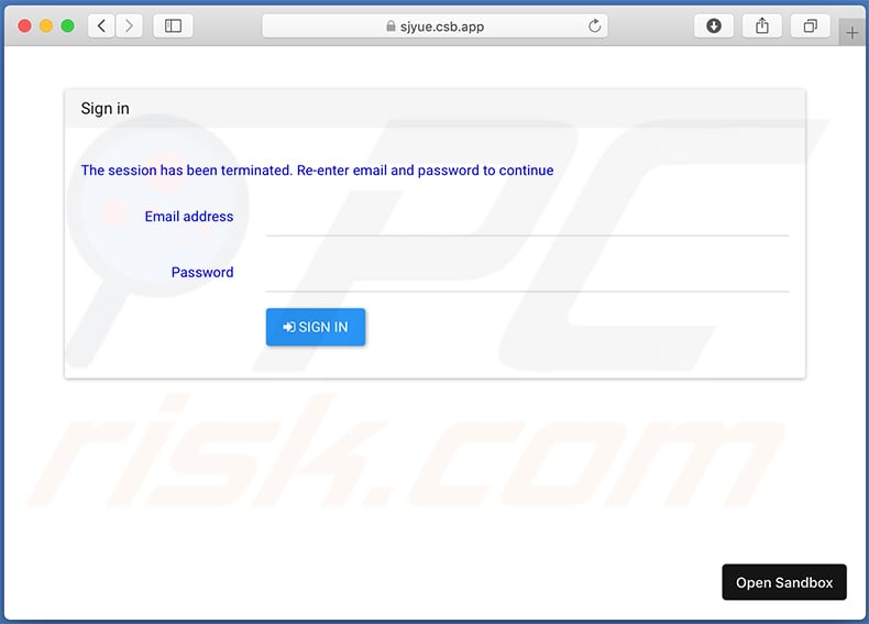 Email credentials Phishing-Webseite über Spam-E-Mail gefördert