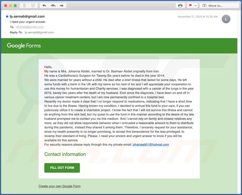 Google Forms Email Scam email spam campaign