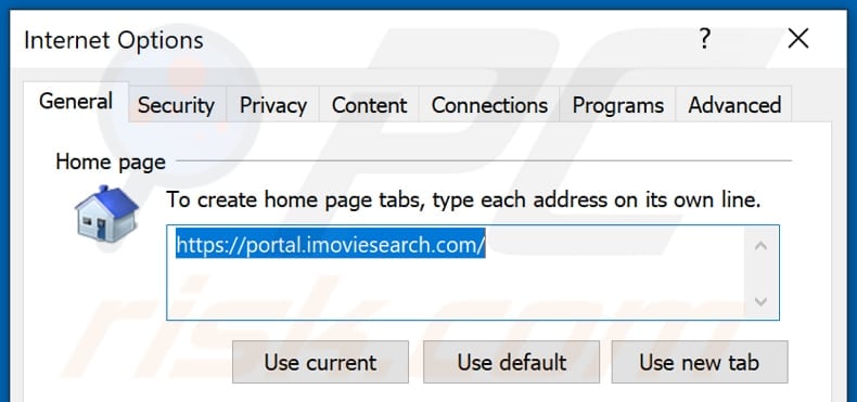 Removing imoviesearch.com from Internet Explorer homepage