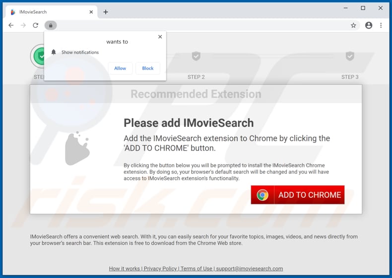 Website used to promote IMovieSearch browser hijacker