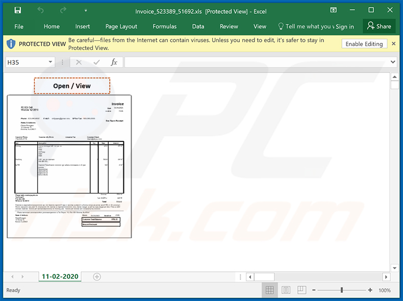 Bösartiges MS Excel Dokument wird verbreitet über Spam-E-Mails mit dem Thema Rechnung