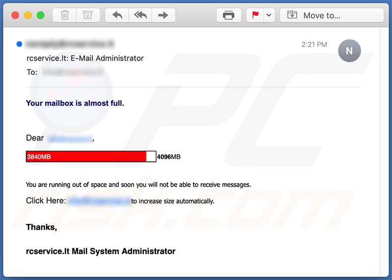 Mail-quota benannte Phishing-E-Mail (2020-11-06)
