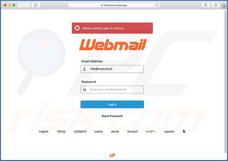 Falsche Webmail Log-in Seite gefördert durch Mail Quota-benannte Spam-E-Mail