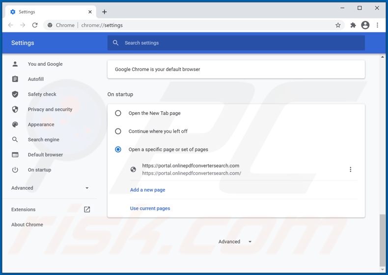 onlinepdfconvertersearch.com von der Google Chrome Startseite entfernen