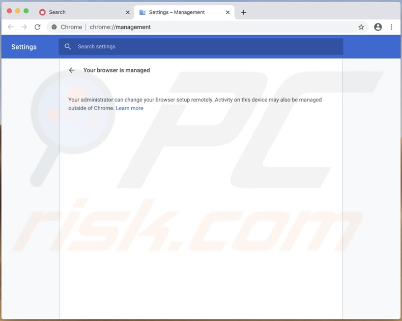 originalsearchmanager browser hijacker managed by your organization feature added to chrome