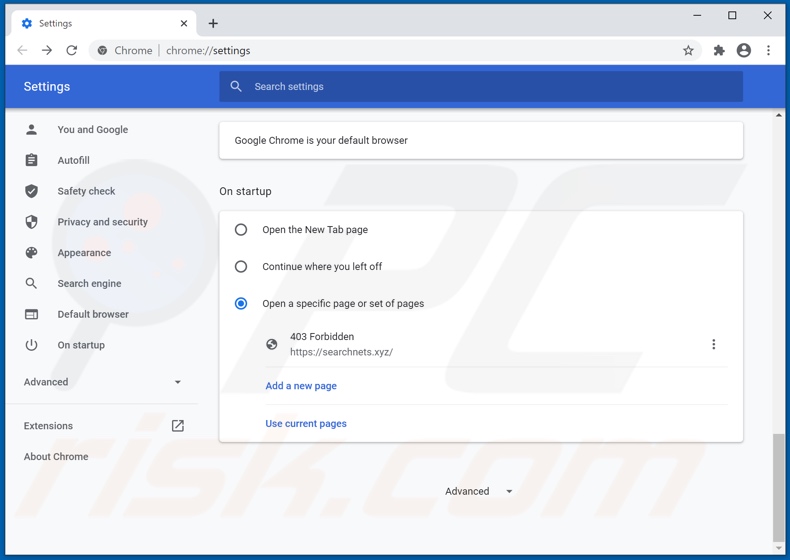 searchnets.xyz von der Google Chrome Startseite entfernen