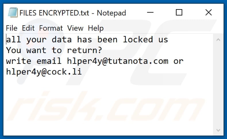 4help Ransomware Textdatei (FILES ENCRYPTED.txt)