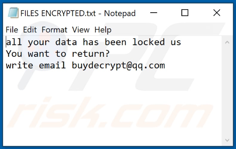 Bip Ransomware Textdatei (FILES ENCRYPTED.txt)