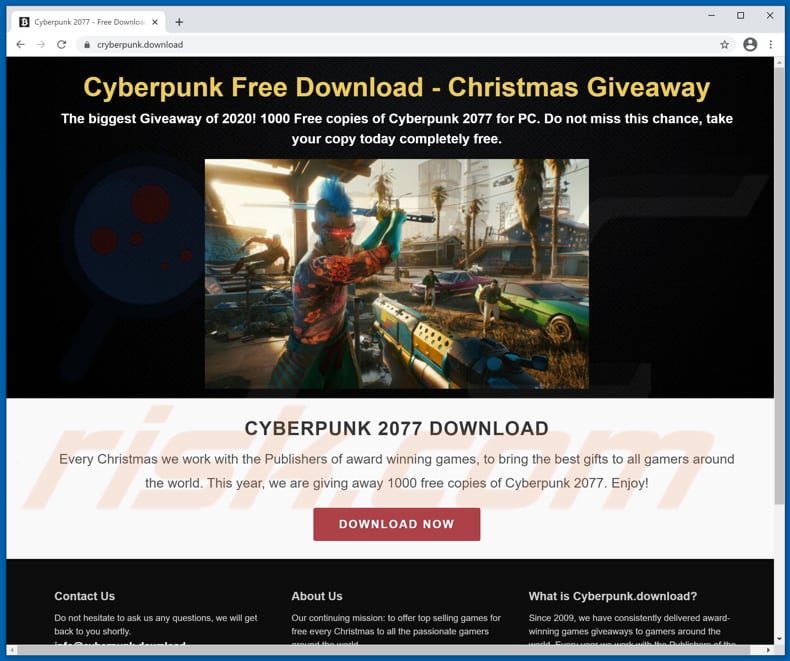 cyberpunk 2077 Virus Downloadseite für ein bösartiges Spiele-Installationsprogramm