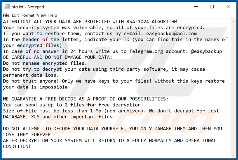 Easy Ransomware Textdatei (info.txt)