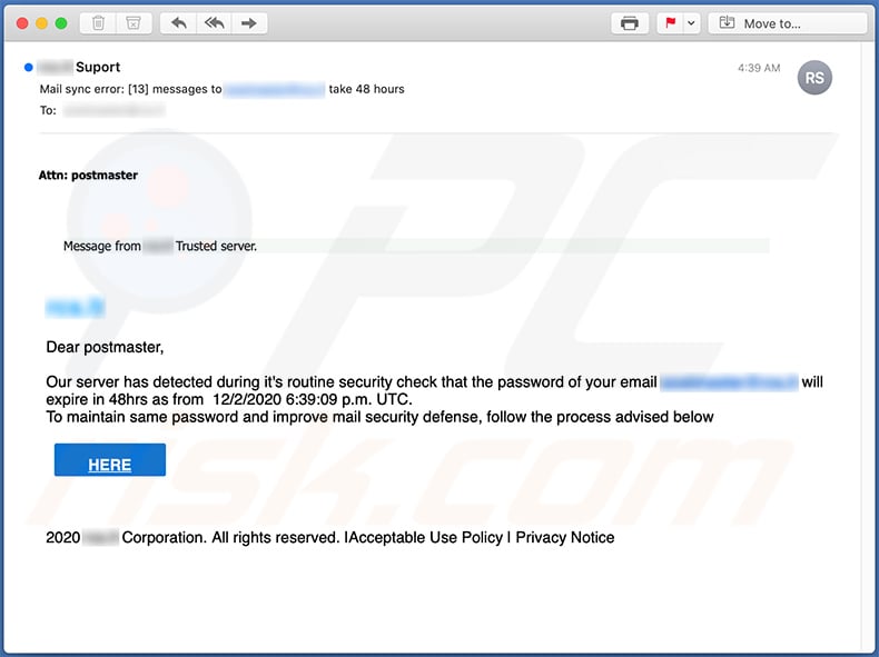 Spam-E-Mail zur Förderung einer Phising-Webseite (2020-12-03)