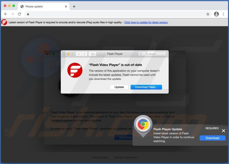 Dubiose Seite, die verwendet wird, um FlashPVideo Adware zu fördern