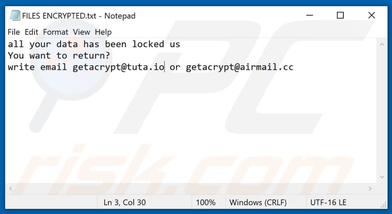 Gac Ransomware Textdatei (FILES ENCRYPTED.txt)