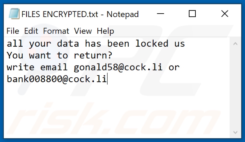 GLB ransomware text file (FILES ENCRYPTED.txt)