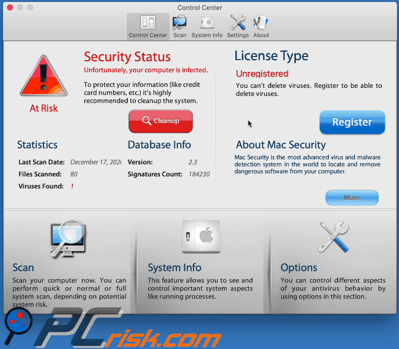 Aussehen von Mac Security PUA (GIF)