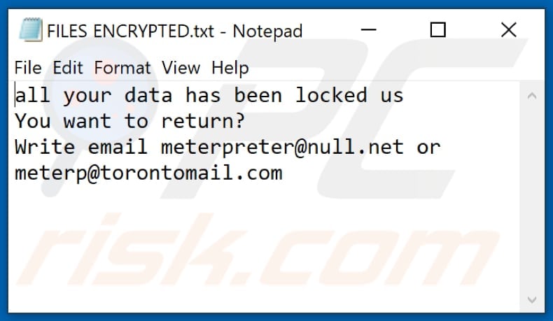 Mpr Ransomware Textdatei (FILES ENCRYPTED.txt)