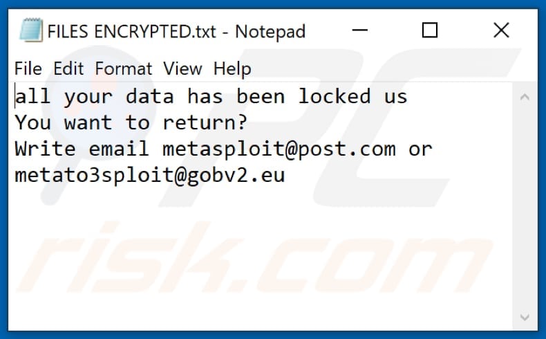 Msf Ransomware Textdatei (FILES ENCRYPTED.txt)
