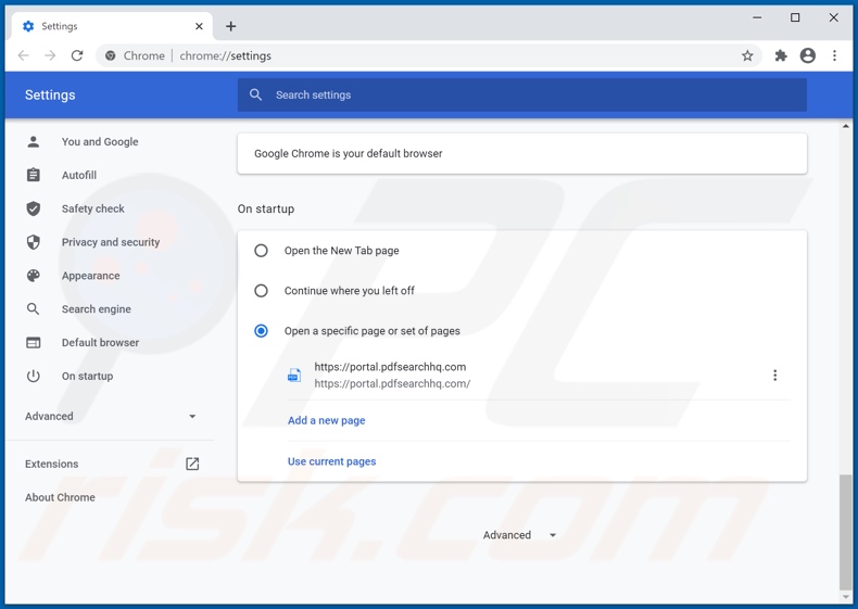 Entfernung von pdfsearchhq.com von der Google Chrome Startseite
