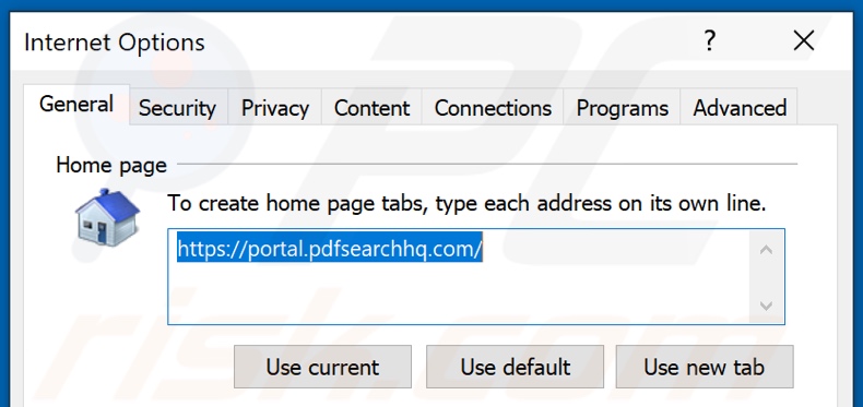 Entfernung von pdfsearchhq.com von der Internet Explorer Startseite