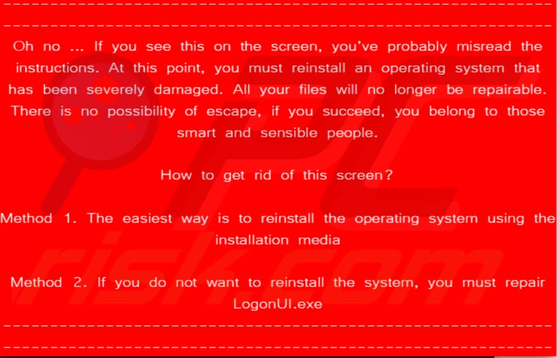 Wormlocker Ransomware Bildschirm, der nach Eingabe des Schlüssels angezeigt wird