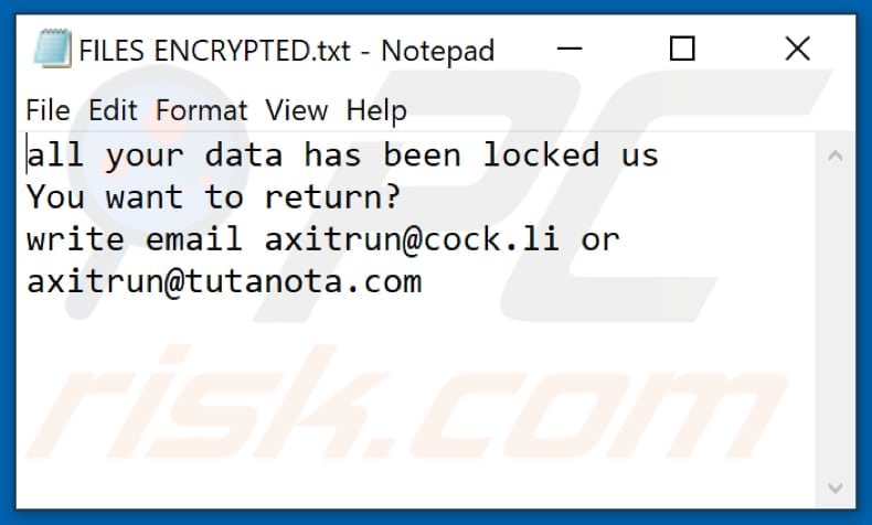 14x Ransomware Textdatei (FILES ENCRYPTED.txt)