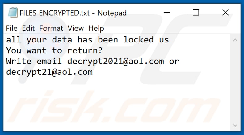 2021 Ransomware Textdatei (FILES ENCRYPTED.txt)