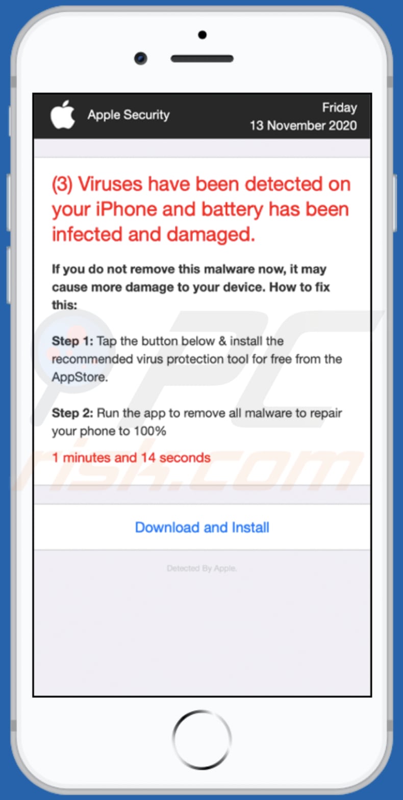 3 viruses have-been detected on your iphone Pop-up Betrug Hintergrundseite