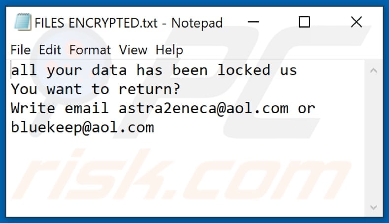 Aol Ransomware Textdatei (FILES ENCRYPTED.txt)