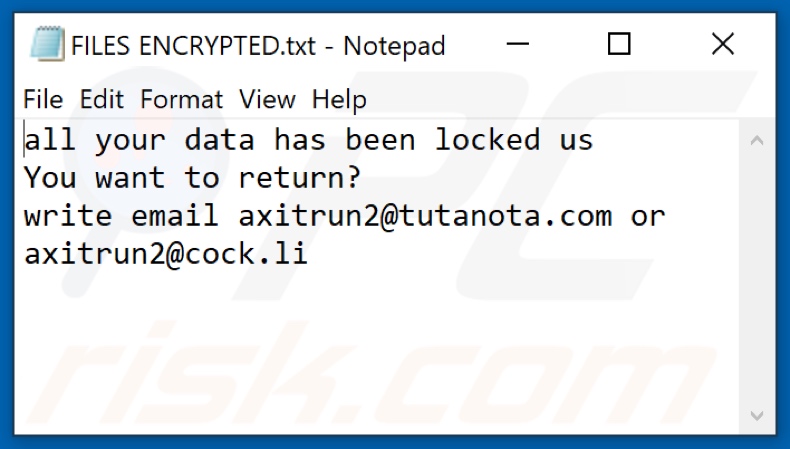 AXI Ransomware Textdatei (FILES ENCRYPTED.txt)