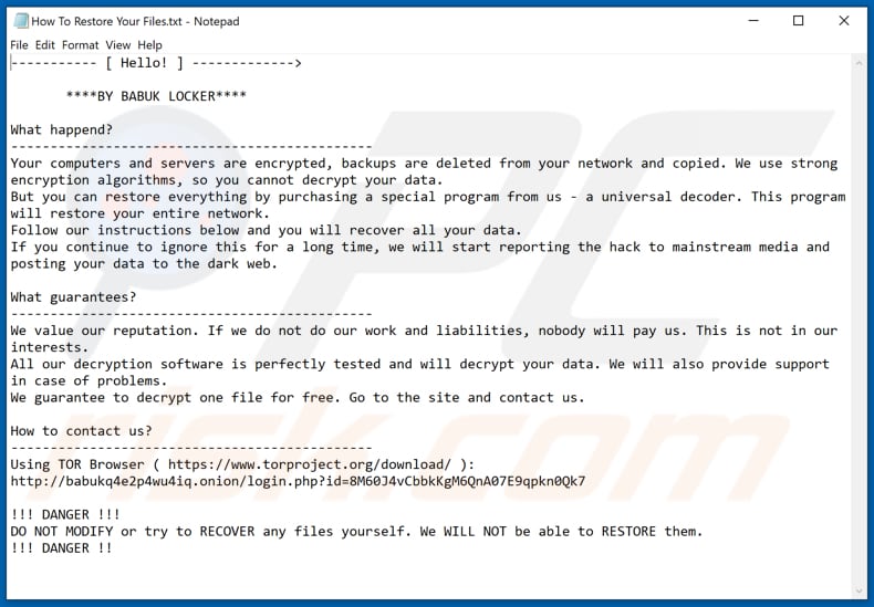 Babuk Locker Entschlüsselungsanleitung (How To Restore Your Files.txt)