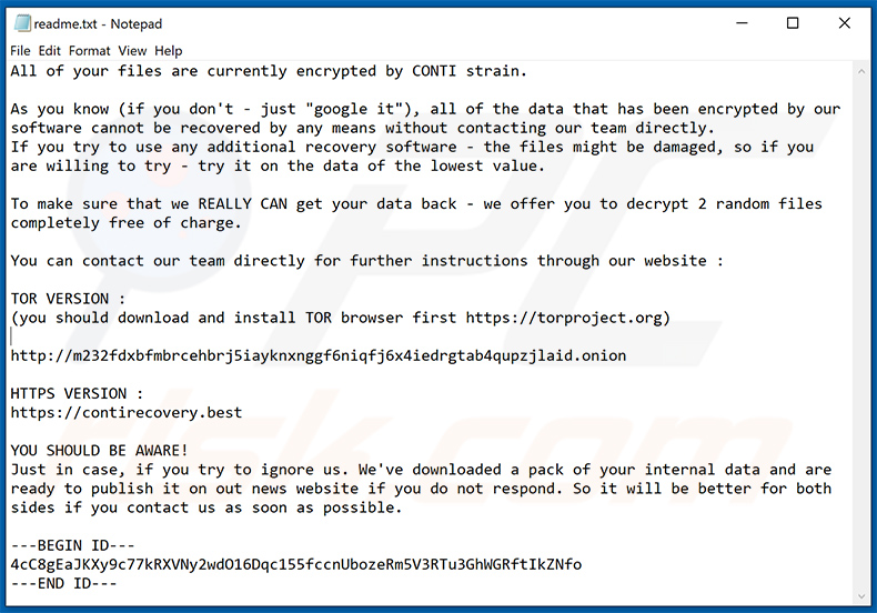 CONTI (KKBKR) Lösegeldmitteilung (readme.txt)