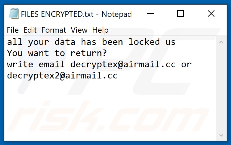 Dexx Ransomware Textdatei (FILES ENCRYPTED.txt)