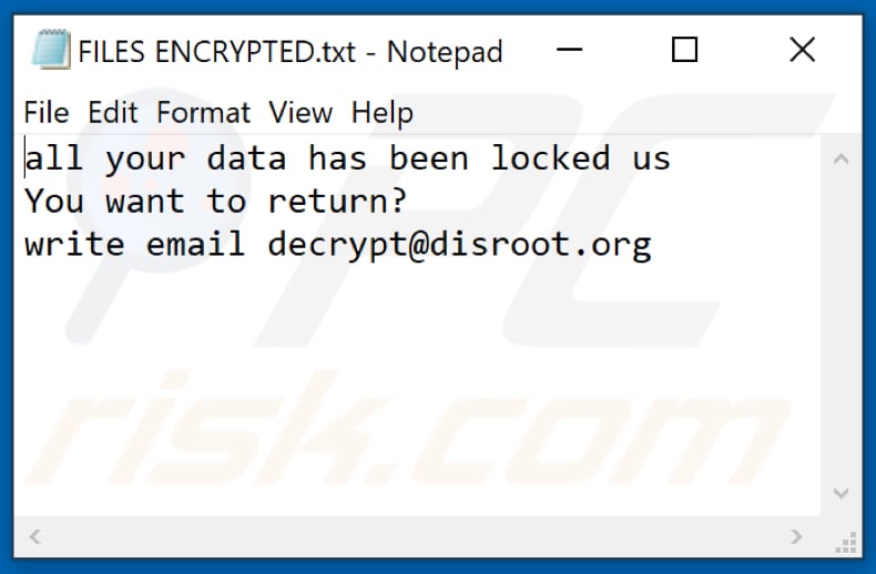 Dis Ransomware Textdatei (FILES ENCRYPTED.txt)