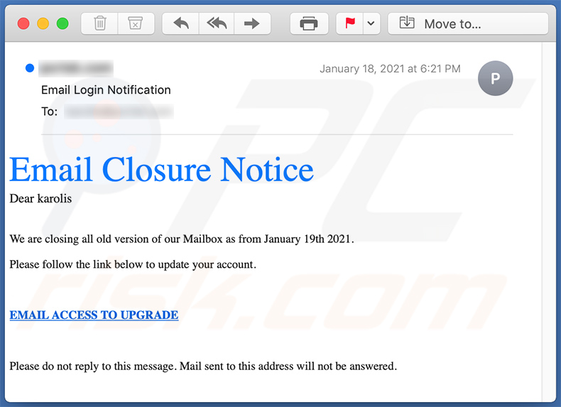 Spam-E-Mail für Phishing Zwecke (2021-01-21)