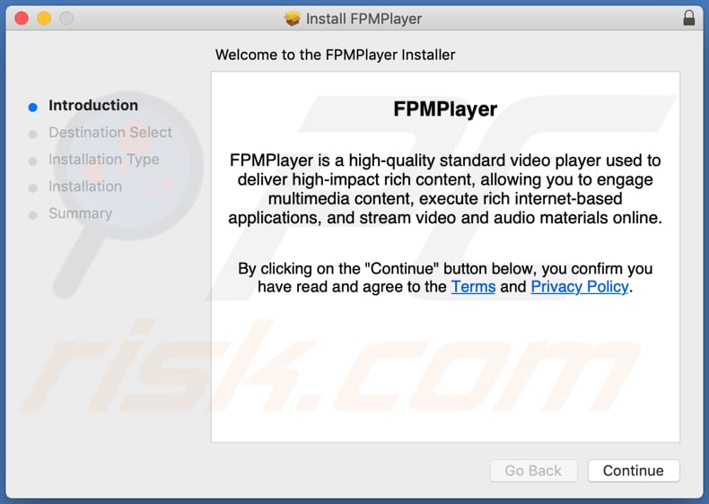 Betrügerisches Installationsprogramme, das zur Förderung von FPMPlayer Adware benutzt wird