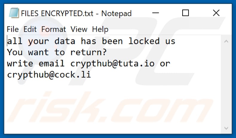 Hub Ransomware Textdatei (FILES ENCRYPTED.txt)