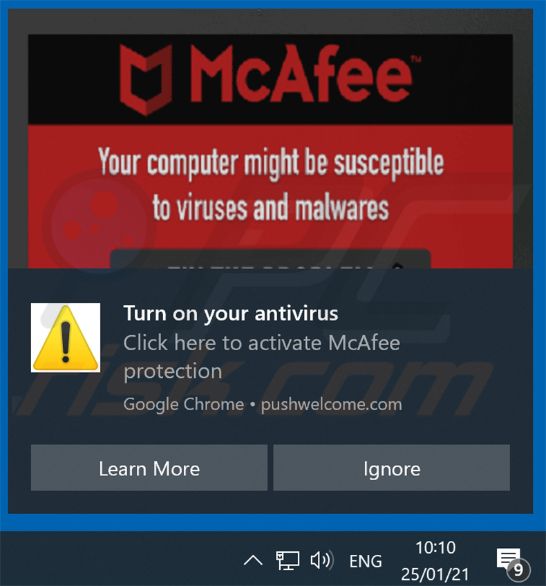 Browserbenachrichtigungen fördern den McAfee Abonnement Betrug